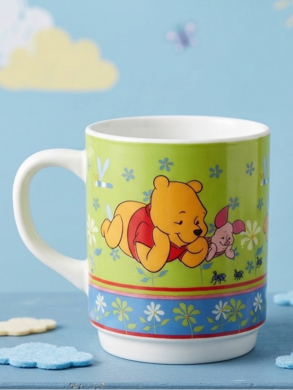 DISNEY WINNIE THE POOH & PIGLET Green Vintage Mug